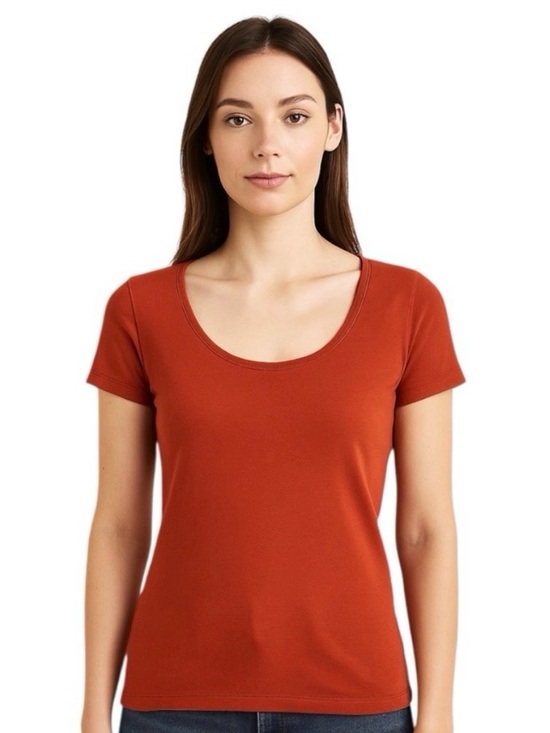 Ann Taylor Factory Tops - Ann Taylor Rust Red Scoop Neck Tee Size XS 100% Cotton Short Sleeve Top
